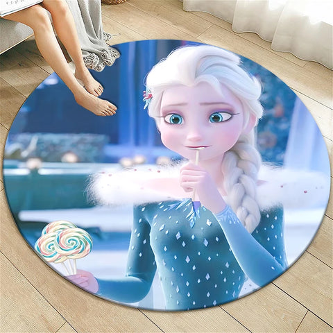 Navak Carpet Princess Elsa Cartoon Print Round Carpet, Bedroom Decorative Carpet, Living Room Bathroom Picnic Camping Entrance Non-slip Mat
