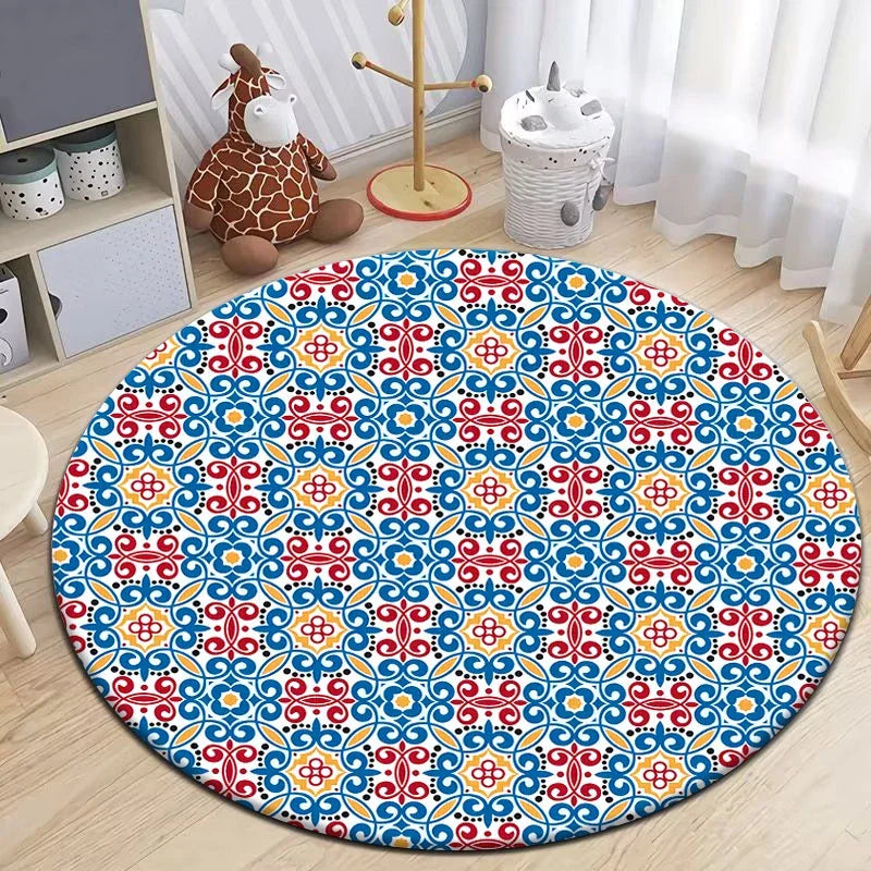 Navak Carpet Moroccan Style Printed Round Carpet for Living Room Area Rugs Camping Picnic Mats Anti-Slip Rug Yoga Mat Doormat Floor Mat