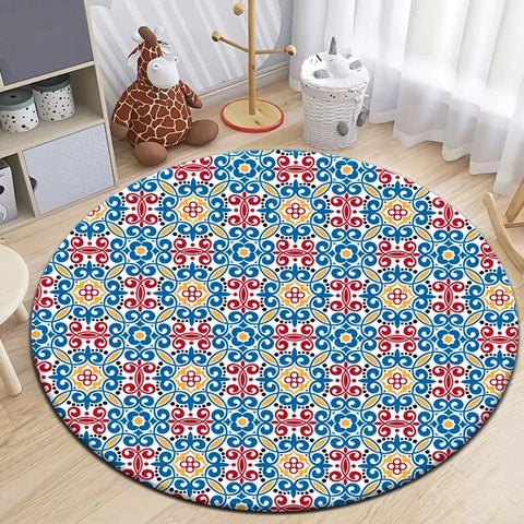 Navak Carpet Moroccan Style Printed Round Carpet for Living Room Area Rugs Camping Picnic Mats Anti-Slip Rug Yoga Mat Doormat Floor Mat