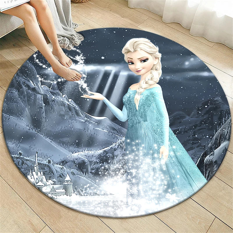 Navak Carpet Princess Elsa Cartoon Print Round Carpet, Bedroom Decorative Carpet, Living Room Bathroom Picnic Camping Entrance Non-slip Mat