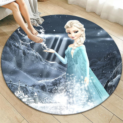 Navak Carpet Princess Elsa Cartoon Print Round Carpet, Bedroom Decorative Carpet, Living Room Bathroom Picnic Camping Entrance Non-slip Mat