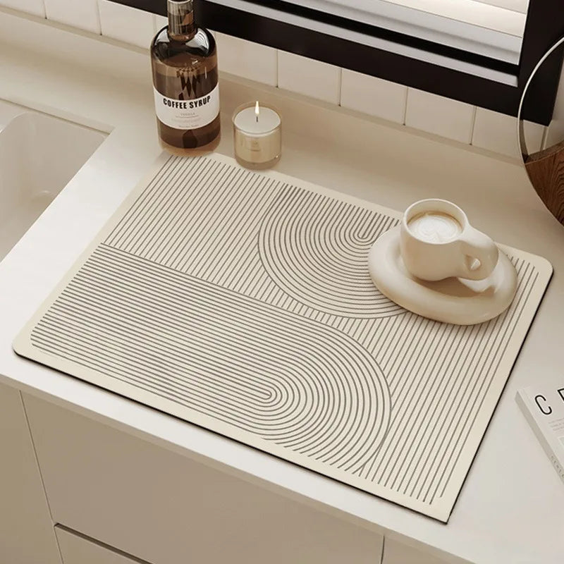 Navak Carpet Minimalis Striped Dish Drying Mat Super Absorbent Ktichen Rug Non Slip Tableware Drain Pad Home Diatom Mud Door Mats Washable