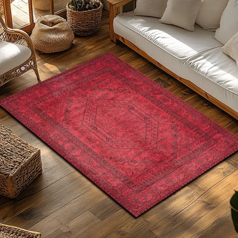 Navak Carpet Red Bohemian Area Rug, Ethnic Pattern Non-Slip Carpet, Cozy Living Room Mat for Natural Home Decor