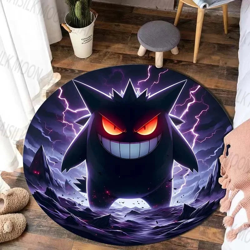 Navak Carpet Daily Picks Pokémon Gengar Printed Round Rug for Bedroom Game Cartoon Living Room Carpet Sofa Coffee Table Doormat Picnic Floor Mat