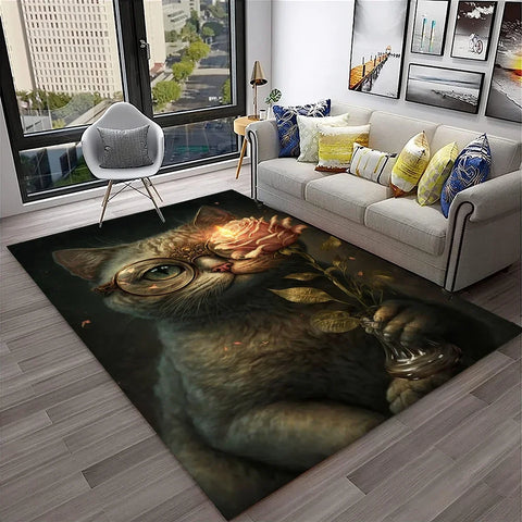 Navak Carpet 3D Cute Cat Flower Cartoon Carpet Rug for Home Living Room Bedroom Sofa Doormat Decor,Child Play Area Rug Non-slip Floor Mat