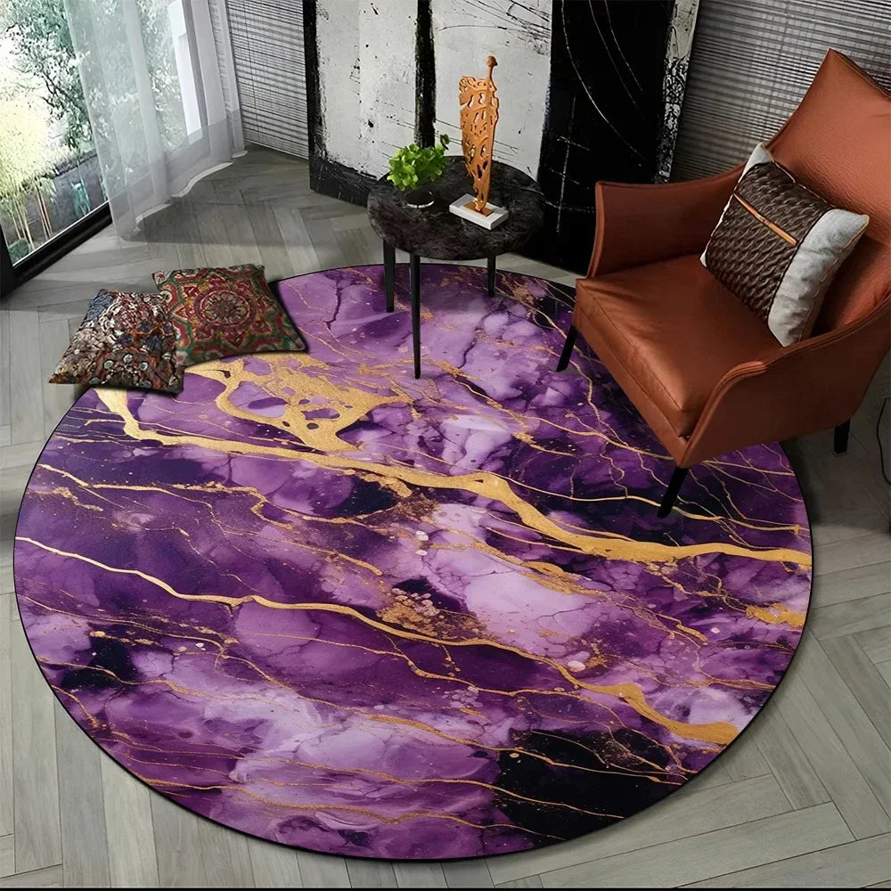 Navak Carpet 3D Luxury Marble Print Round Carpet Abstract Geometric Area Rug for Living Room Bedroom Chair Decor Non-slip Floor Mat Doormat