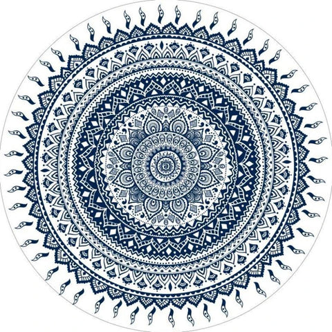 Navak Carpet Mandala Print Round Carpet Nordic Modern Living Room Anti-Slip Rug Coffee Table Foot Pad Bedroom Floor Mats Bay Window Chair Mat