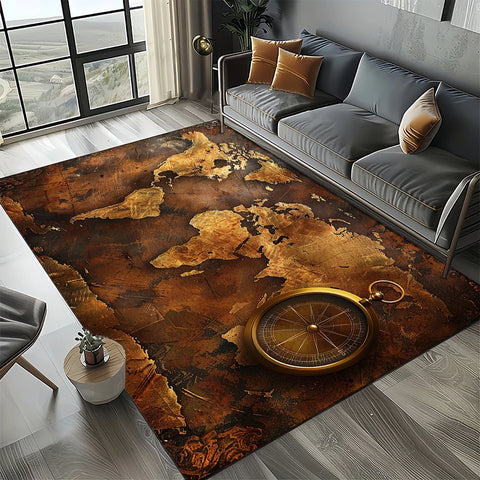 Navak Carpet Retro Marine Nautical Chart Compass Carpet Rug for Home Living Room Bedroom Sofa Doormat Decor, Floor Mat