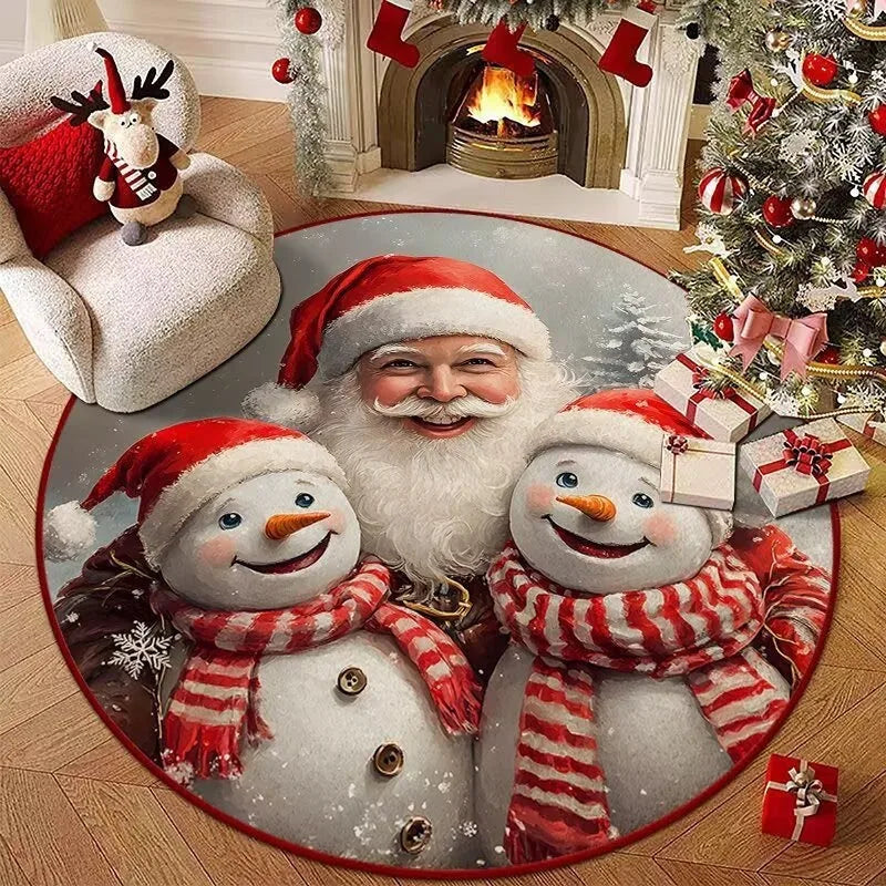 Navak Carpet Christmas Series Theme Round Carpet, Santa Claus, Snowman, Christmas Gifts, Holiday Celebration Living Room Decorative Mat