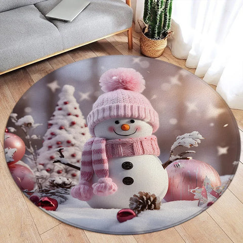 Navak Carpet Merry Christmas Happ New Year Round Rug Winter Festival Snowman Santa Claus Bedroom Living Room Xmas Home Decor Balcony Floor Ma