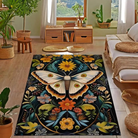 Navak Carpet Luna Moth Rug Mystic Butterfly Rug Moonlit Floral Decor Carpet Living Room Rug Floral Home Garden Rug Gothic Floral Decor