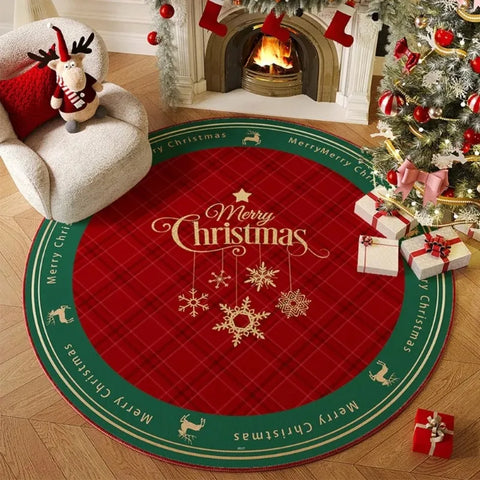 Navak Carpet Christmas Carpet Anti-Slip Round for Living Room and Bedroom Mats Christmas Tree in Bedroom Decoration Home Rugs Festive Party