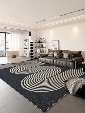 Navak Carpet Dark Blue Cream Striped Carpet Modern Geometric Decorative Rugs Easy Clean Art Lines Living Room Carpets Comfortable Bedroom Rug