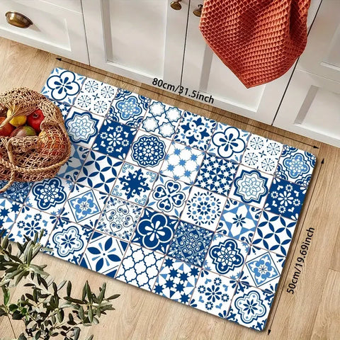 Navak Carpet Modern Blue Ceramic Tile Kitchen Floor Mat Decor Kitchen Corridor Balcony Rug Laundry Room Mat Bathroom Anti-slip Doormat Decor