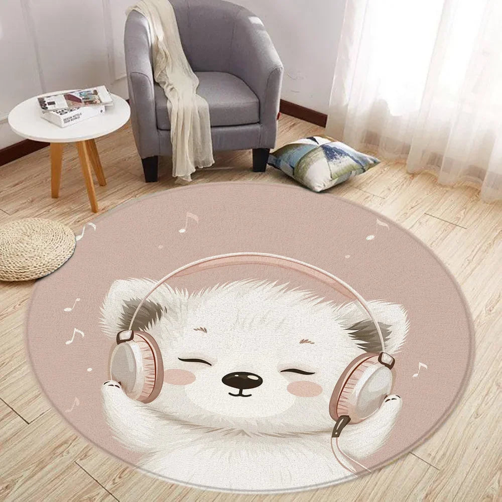 Navak Carpet Cartoon Lion Love Bear Round Rug Living Room Decoration Rabbit Bear Forest Animals Bedroom Rugs Home Mats Washable Leisure Rugs