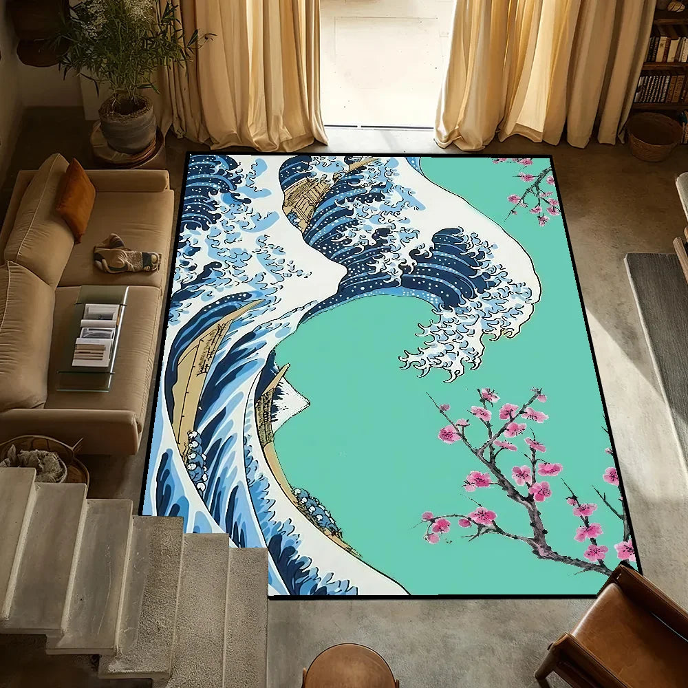 Navak Carpet small Wave Japan carpet Anti-Slip Great Kitchen Kanagawa Bedroom Handmade Tufted Rug Carpet of The Living Room Entrance