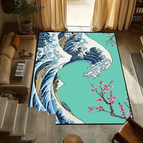 Navak Carpet small Wave Japan carpet Anti-Slip Great Kitchen Kanagawa Bedroom Handmade Tufted Rug Carpet of The Living Room Entrance