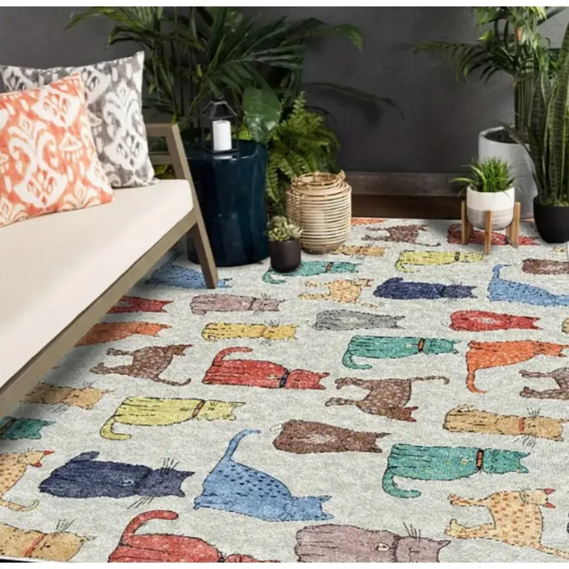 Navak Carpet Cartoon Animal Face Pattern Carpet Learning Interactive Non-Slip Machine Washable Polyester Fiber  Versatile Home Decor Rugs