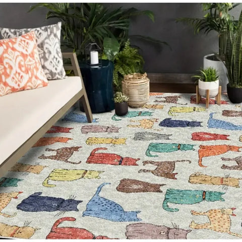 Navak Carpet Cartoon Animal Face Pattern Carpet Learning Interactive Non-Slip Machine Washable Polyester Fiber  Versatile Home Decor Rugs
