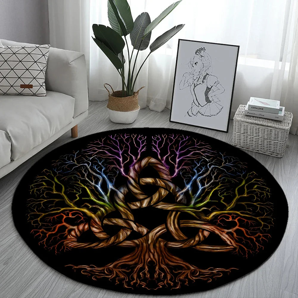 Navak Carpet World Tree Round Rug Area Rug Viking Norse Mythology Print Round Carpet Living Room Bedroom Floor Mat Playroom Soft Round Carpet