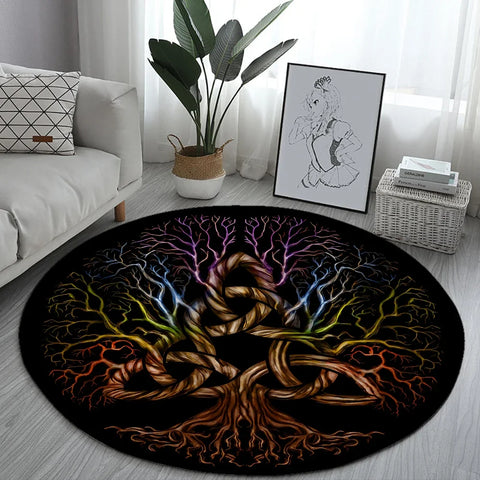 Navak Carpet World Tree Round Rug Area Rug Viking Norse Mythology Print Round Carpet Living Room Bedroom Floor Mat Playroom Soft Round Carpet