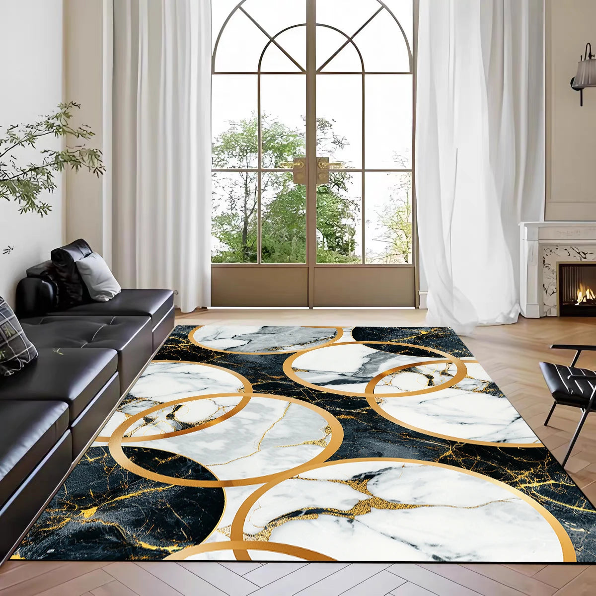 Navak Carpet Nordic Marble Print Area Rug for Living Room in Front of Sofa Non-Slip Modern Floor Mat for Bedroom