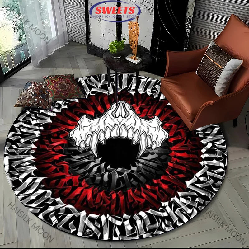 Navak Carpet Modern Style Black and White Mystery Art Style Round Carpet Interior Decor Mat Outdoor Picnic Camping Rug Room Bedside Rug Gift