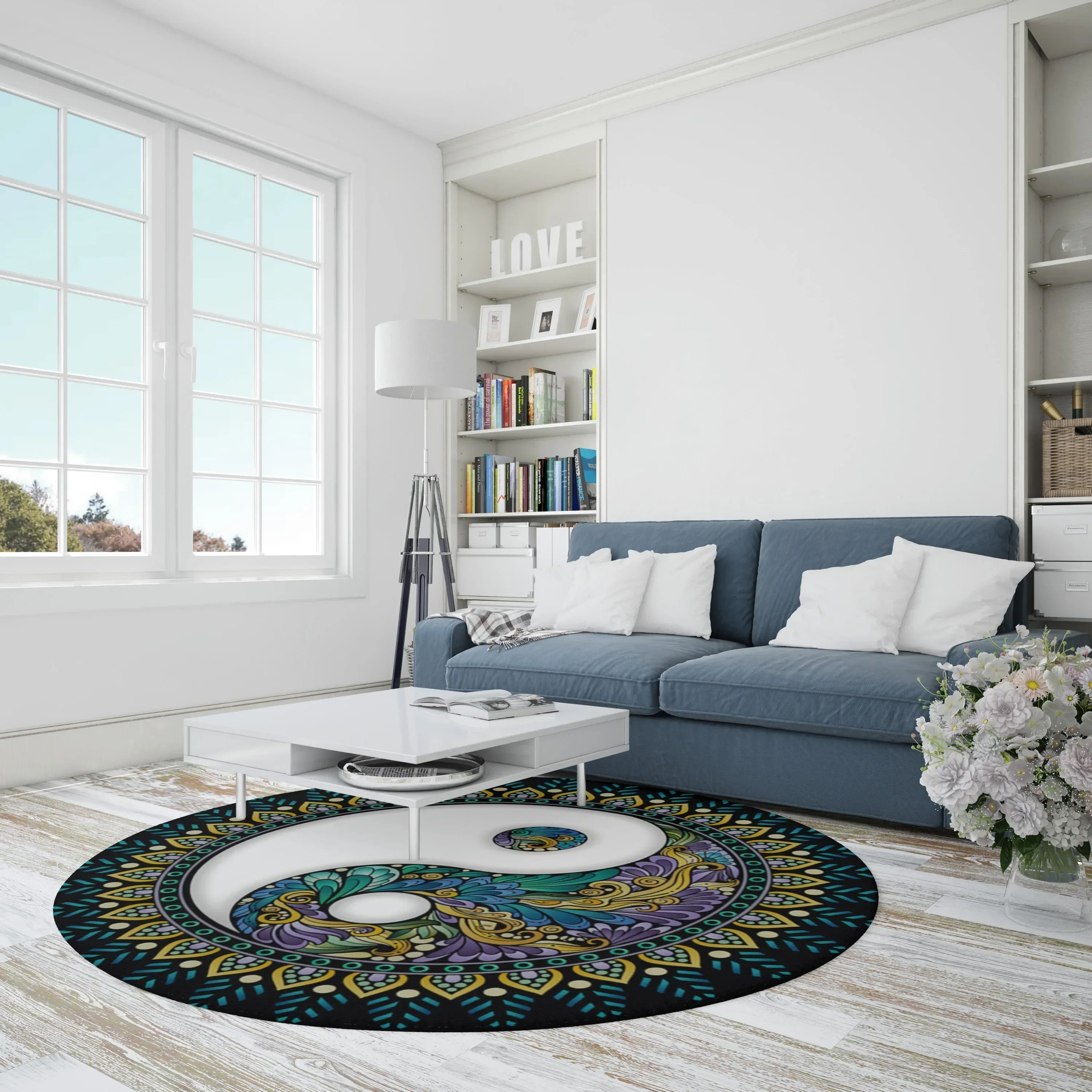 Navak Carpet Yin Yang Tai Chi Round Carpet Flower of Life Gym Carpets Circle Rug Indian Buddha Yoga Meditation Mats Non-slip Chair Mat Decor