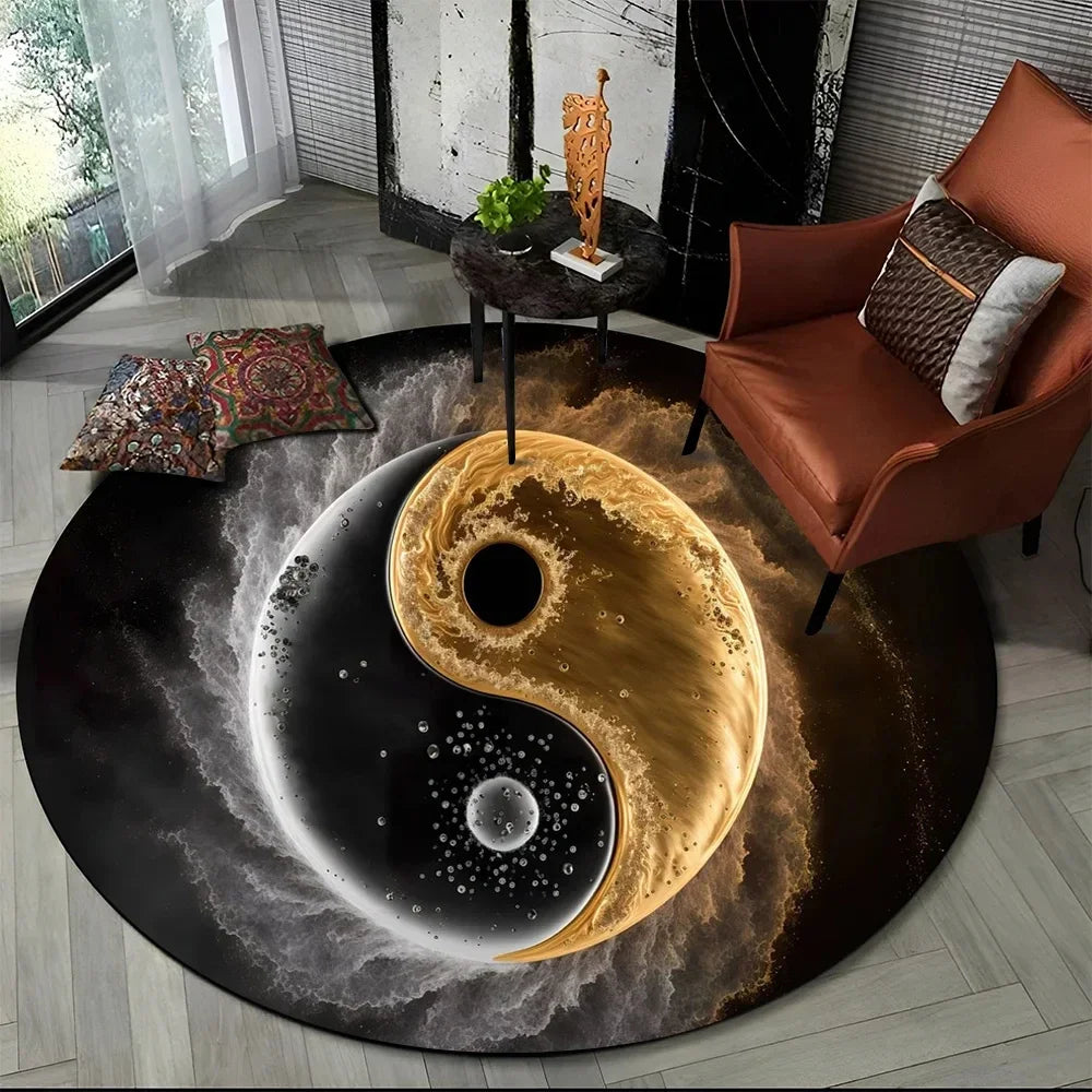 Navak Carpet 3D Naturalize Yin and Yang Chinese Tai Chi Round Carpet Circle Area Rug for Living Room Bedroom Decor Doormat Non-slip Floor Mat