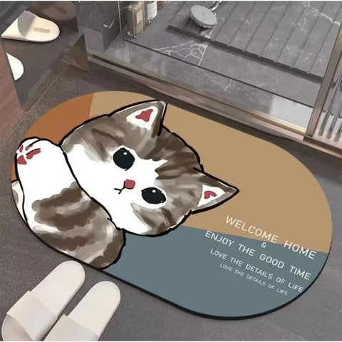 Navak Carpet Exclusive Picks Bathroom Entrance Floor Mat - Cute Cartoon Cat Bathroom Non-Slip Anti-Scratch Quick-Drying Foot Rug For Home Decoration