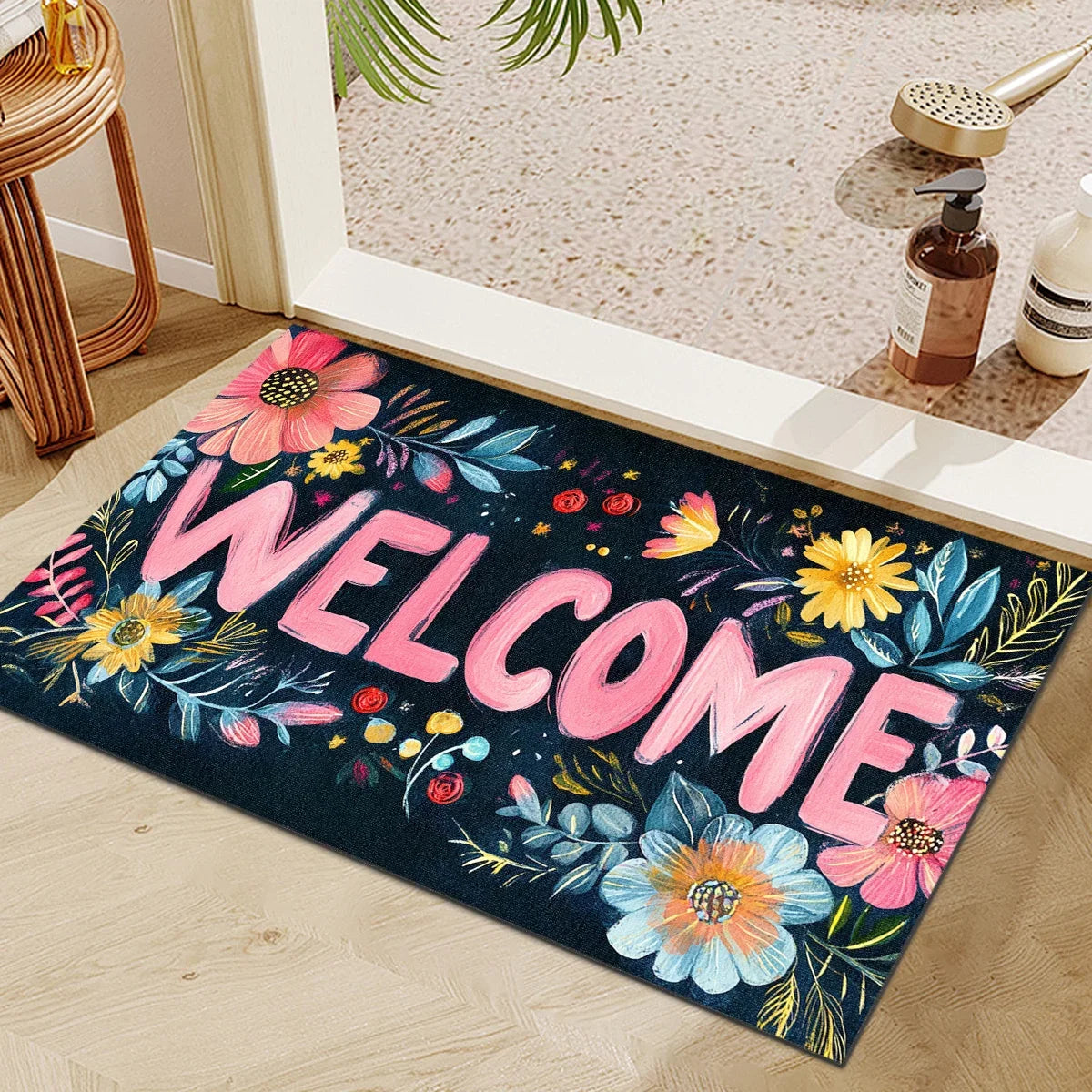 Navak Carpet Charming Floral 'Welcome' Floor Mat - Vibrant, Inviting Décor for Home Entrances, Perfect for Greeting Guests with Style