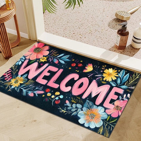 Navak Carpet Charming Floral 'Welcome' Floor Mat - Vibrant, Inviting Décor for Home Entrances, Perfect for Greeting Guests with Style