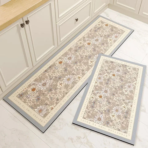 Navak Carpet Carpet for Kitchen Floor Mat Pvc Leather Waterproof Non-slip Long Rug Oil-proof Foot Mats Pink Flower Home Decoration Rugs