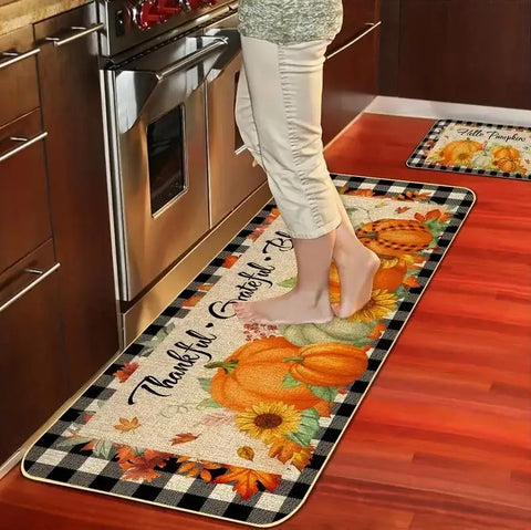 Navak Carpet Autumn Pumpkin Maple Leaf Buffalo Plaid Kitchen Mats Decor Anti-slip Corridor Balcony Rugs Bathroon Doormat Thanksgiving Decor