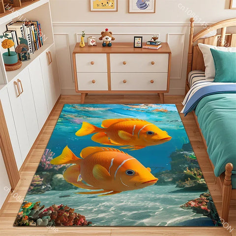 Navak Carpet Fish in The Sea Deep Sea Fish Pattern Carpet for Living Room Bedroom Bedside Floor Mat Cloakroom Playing Mat Area Rug Large Size