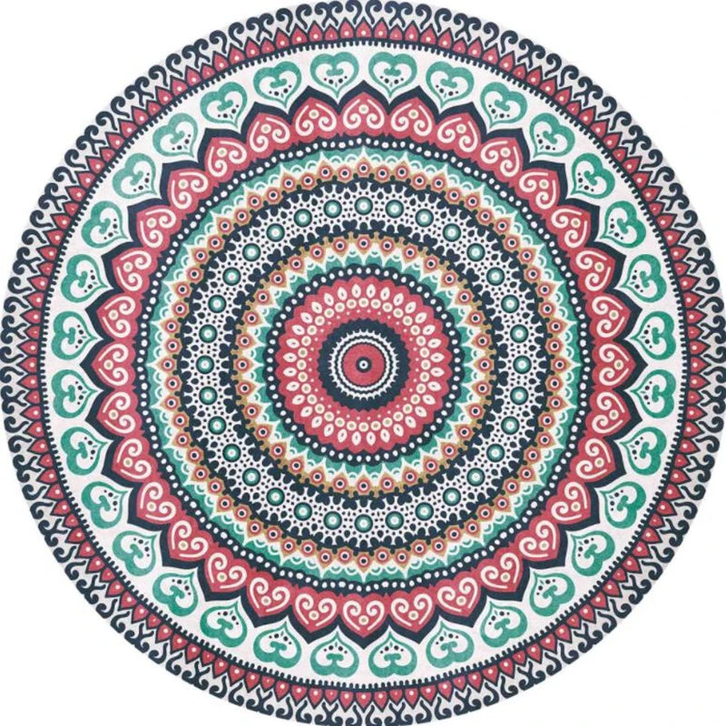 Navak Carpet Mandala Print Round Carpet Nordic Modern Living Room Anti-Slip Rug Coffee Table Foot Pad Bedroom Floor Mats Bay Window Chair Mat