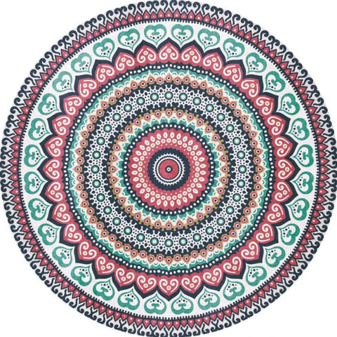 Navak Carpet Mandala Print Round Carpet Nordic Modern Living Room Anti-Slip Rug Coffee Table Foot Pad Bedroom Floor Mats Bay Window Chair Mat