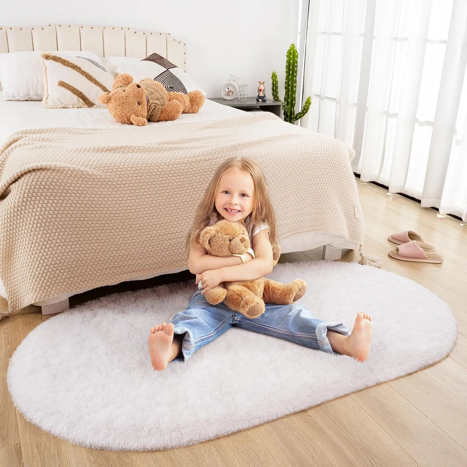 Navak Carpet Fluffy Plush Carpet Ellipse for Children’S Bedroom Living Room Sofa Area Rugs Balcony Soft Silky Carpet Girl Room Home Decor