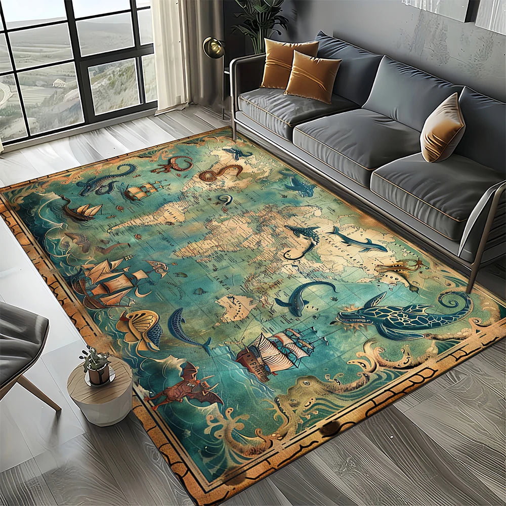 Navak Carpet Retro Marine Nautical Chart Compass Carpet Rug for Home Living Room Bedroom Sofa Doormat Decor, Floor Mat