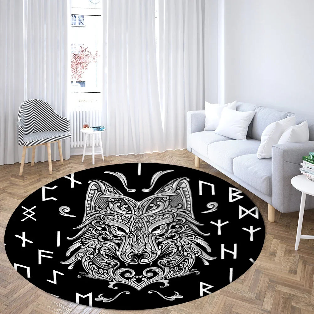 Navak Carpet World Tree Round Rug Area Rug Viking Norse Mythology Print Round Carpet Living Room Bedroom Floor Mat Playroom Soft Round Carpet