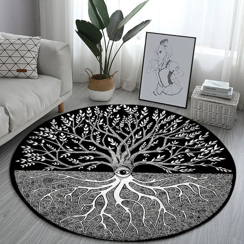 Navak Carpet World Tree Round Rug Area Rug Viking Norse Mythology Print Round Carpet Living Room Bedroom Floor Mat Playroom Soft Round Carpet