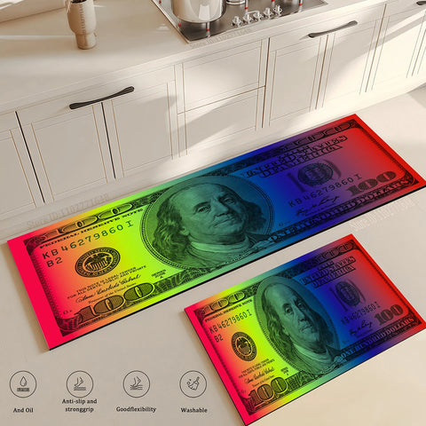 Navak Carpet Black Gold 100 Dollar Bill Money Kitchen Floor Mat Home Doormat Corridor Balcony Long Rugs Bedside Non-slip Absorbent Carpet