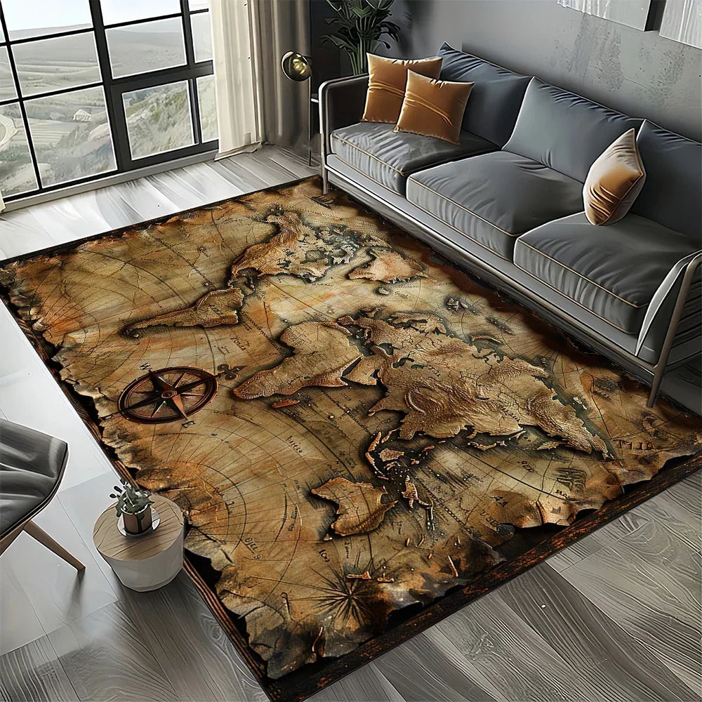 Navak Carpet Retro Marine Nautical Chart Compass Carpet Rug for Home Living Room Bedroom Sofa Doormat Decor, Floor Mat