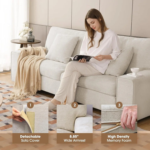 Navak Carpet Modern Loveseat Sofa for Living Room,Chenille Recliner, Removable Cover, Spring Cushions, Solid Wood Frame,