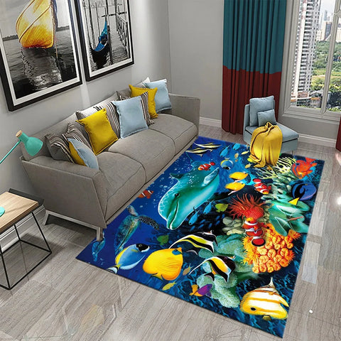 Navak Carpet 3D Hawaiian Sea Ocean Tropical Fish Carpet Living Room Fish Animal Pattern Kids Bedroom Soft Floor Decor