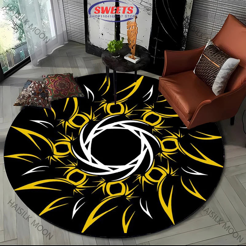 Navak Carpet Modern Style Black and White Mystery Art Style Round Carpet Interior Decor Mat Outdoor Picnic Camping Rug Room Bedside Rug Gift