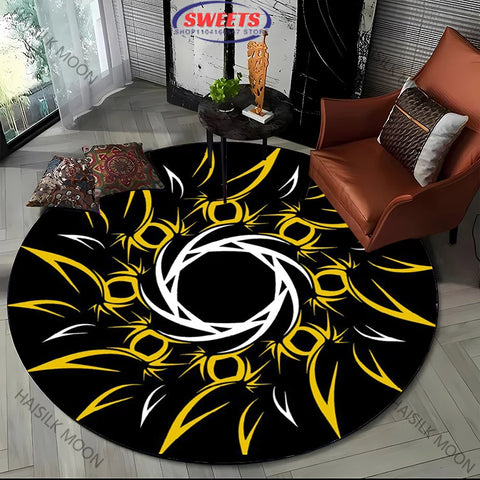 Navak Carpet Modern Style Black and White Mystery Art Style Round Carpet Interior Decor Mat Outdoor Picnic Camping Rug Room Bedside Rug Gift