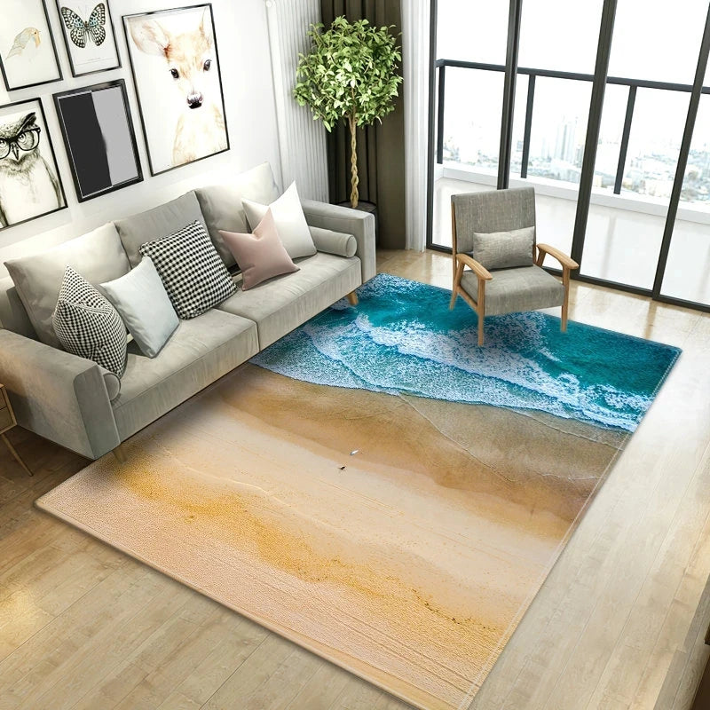Navak Carpet Beach Waves 3D Printed Carpets for Living Room Kids Room Rug Kitchen Mat Floor Carpets Modern Entrance Mat Home Bathroom Rugs
