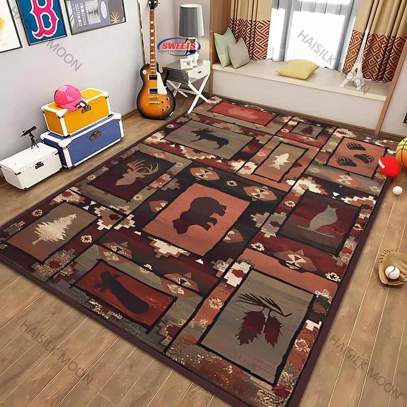 Navak Carpet American Country Retro Style Animal Printed Carpet Rug for Modern Home Decor, Stain Resistant, Kids Play Non-Slip Decor Mat Gift