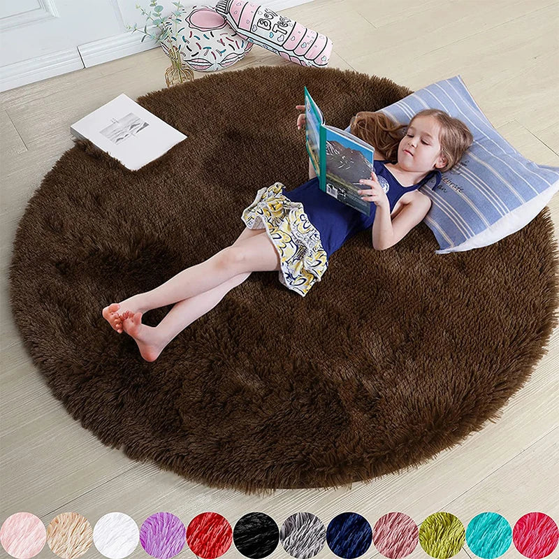 Navak Carpet Fluffy Round Rugs For Girls Bedroom Soft Shaggy White Carpet In The Living Room Bedside Rugs Pink Home Decor Hairy Baby Play Mat